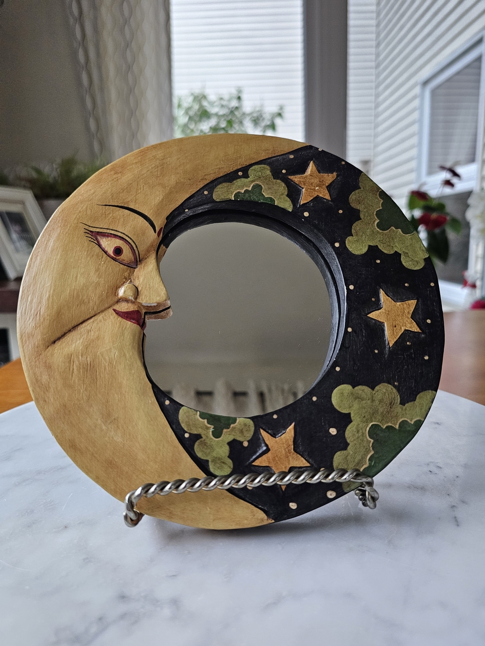 Vintage 90s Folk Art Crescent Moon & Stars Wall Mirror